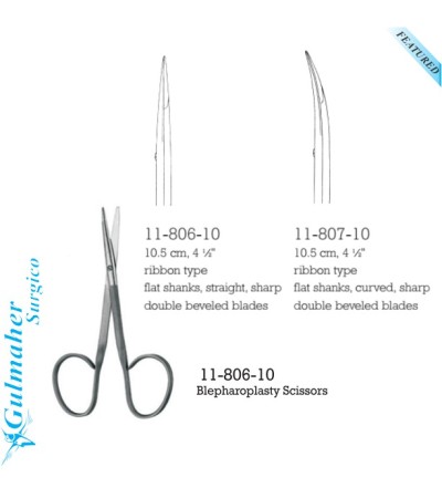 Blepharoplasty Scissors Sharp Bevel Blades 10.5cm