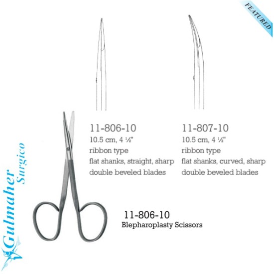 Blepharoplasty Scissors Sharp Bevel Blades 10.5cm