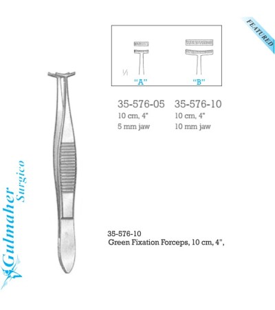 Green Fixation Forceps 4 Inch, 10cm