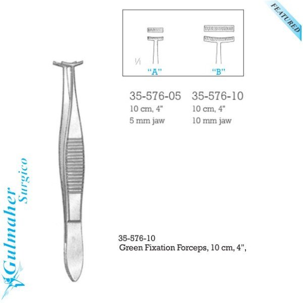 Green Fixation Forceps 4 Inch, 10cm
