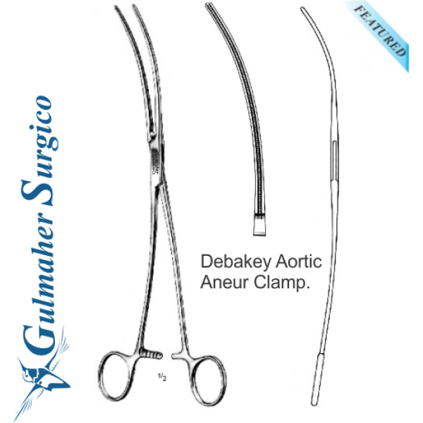 Debakey Aortic Aneur Clamp. 10 1/2"