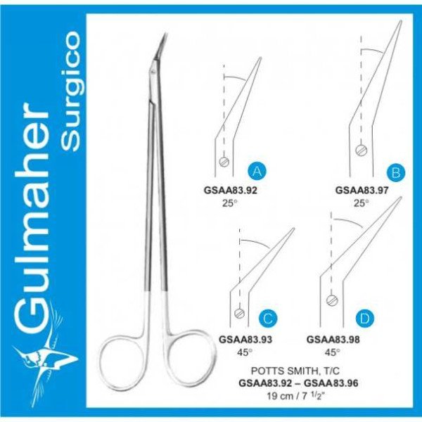 Potts Smith Vascular Scissors, *TC * 19cm, Angled
