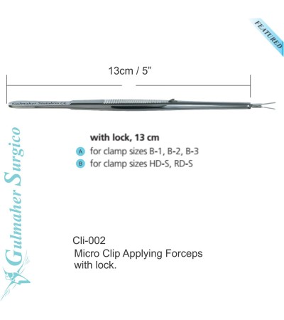 Clip applying forceps with lock for micro vascular clamp.