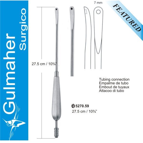 Endoscopic facelift elevator, With Suction, 27.5cm, 7mm