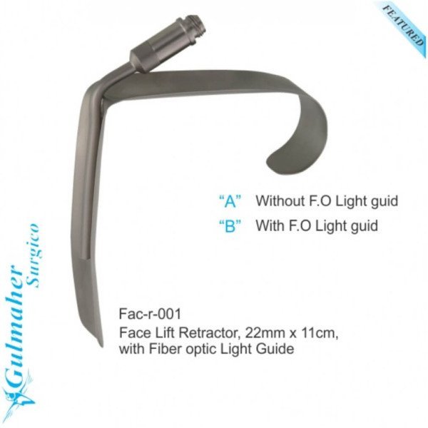 Face lift Retractor 22mm, with Fiber Optic Light Guide Option Face lift Retractor 22mm, with Fiber Optic Light Guide Option