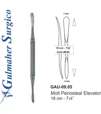 Molt Periosteal Elevator Double-Ended 18 cm - 71⁄8˝ Molt Periosteal Elevator Double-Ended 18 cm - 71⁄8˝