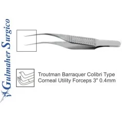 Troutman Barraquer Colibri Forceps 3″ 0.4mm