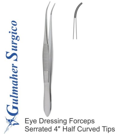 Eye Dressing Forceps Serrated 4″ Half Curved Tips