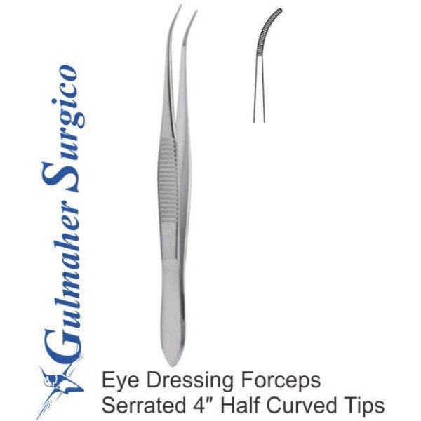 Eye Dressing Forceps Serrated 4″ Half Curved Tips