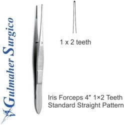 Iris Forceps 4″ 1×2 Teeth Standard Straight Pattern Iris Forceps 4″ 1×2 Teeth Standard Straight Pattern