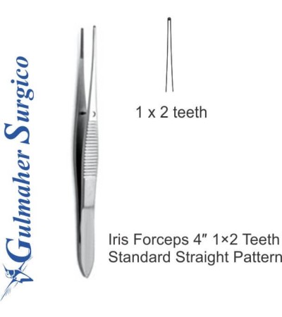 Iris Forceps 4″ 1×2 Teeth Standard Straight Pattern