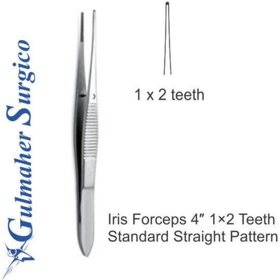 Iris Forceps 4″ 1×2 Teeth Standard Straight Pattern