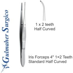 Iris Forceps 4″, 1×2 Teeth Standard Half Curved Iris Forceps 4″, 1×2 Teeth Standard Half Curved
