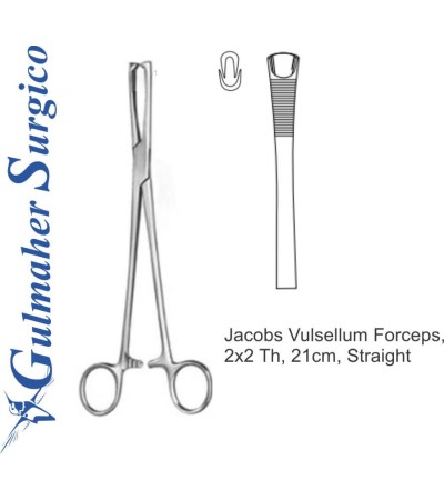 Jacobs Vulsellum Forceps,  2x2 Th, 21cm, Straight