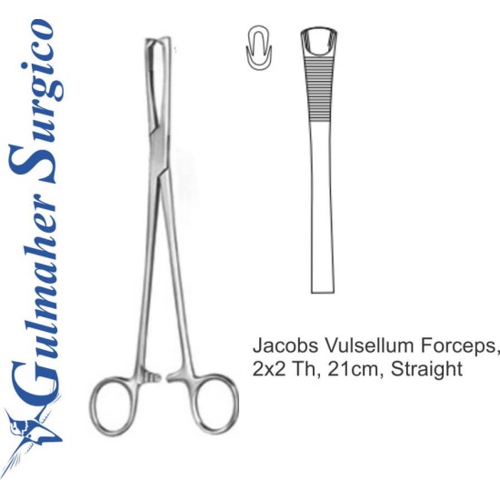 Jacobs Vulsellum Forceps,  2x2 Th, 21cm, Straight