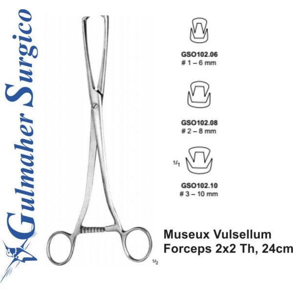 Museux Vulsellum Forceps 2x2 Teeth, 24cm