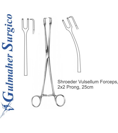 Shroeder Vulsellum Forceps,  2x2 Prong, 25cm