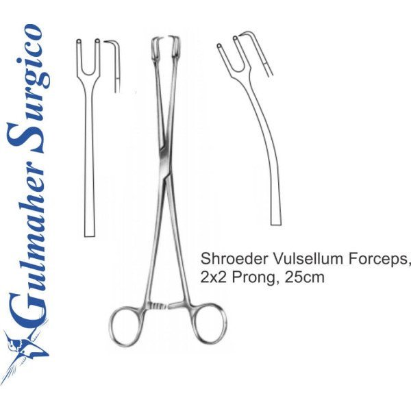 Shroeder Vulsellum Forceps, 2x2 Prong, 25cm
