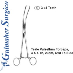 Teale Vulsellum Forceps,  3 X 4 Th, 23cm, Cvd To Side