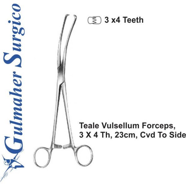 Teale Vulsellum Forceps, 3 X 4 Th, 23cm, Cvd To Side Teale Vulsellum Forceps, 3 X 4 Th, 23cm, Cvd To Side