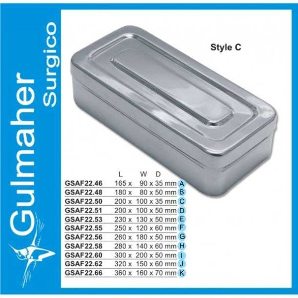Surgical INSTRUMENT BOX, LID WO/KNOB, 165 X 90 X 35mm Surgical INSTRUMENT BOX, LID WO/KNOB, 165 X 90 X 35mm