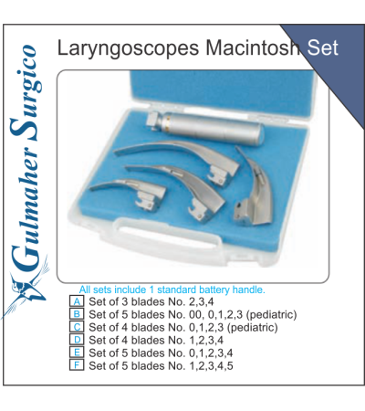 Laryngoscopes Mcintosh Set, with Standard illumination