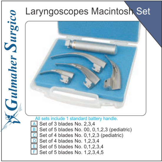 Laryngoscopes Mcintosh Set, with Standard illumination Laryngoscopes Mcintosh Set, with Standard illumination