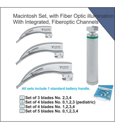 Macintosh Laryngoscope Set, with Fiber Optic illumination Integrated.