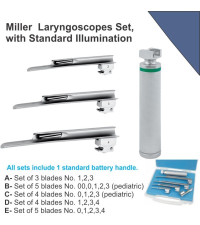 Miller Laryngoscope Set with Standard Illumination.