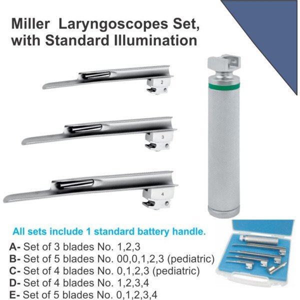 Miller Laryngoscope Set with Standard Illumination Miller Laryngoscope Set with Standard Illumination