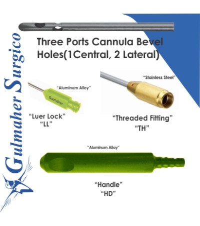 Three Ports Cannula Bevel Holes(1Central, 2 Lateral) 