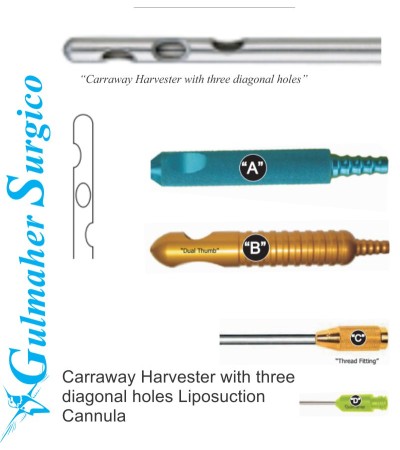 Carraway Fat Harvester Cannula with three diagonal holes.