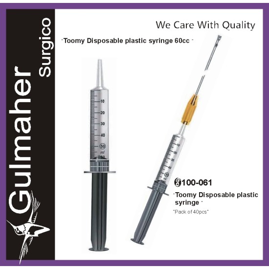 Toomey Plastic Syringe, Sterile ( Pack Of 40pcs)