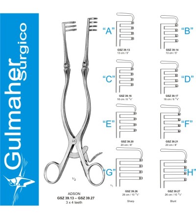 Adson Retractor, Self Retaining, 3x4 Prongs, with Hinged Arms