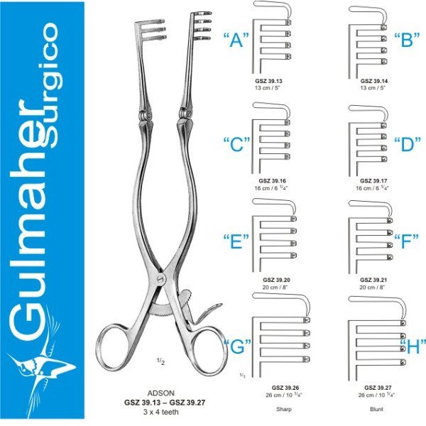 Adson Retractor, Self Retaining, 3x4 Prongs, with Hinged Arms Adson Retractor, Self Retaining, 3x4 Prongs, with Hinged Arms