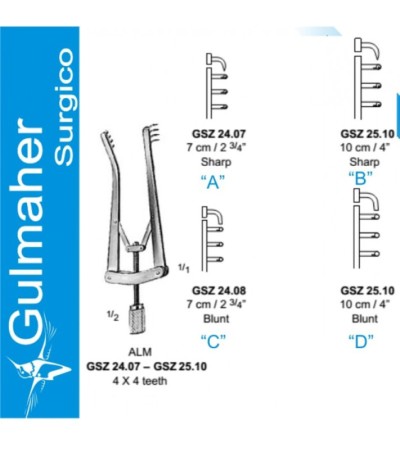 Alm Retractor, 4x4 Prongs, 5mm Deep