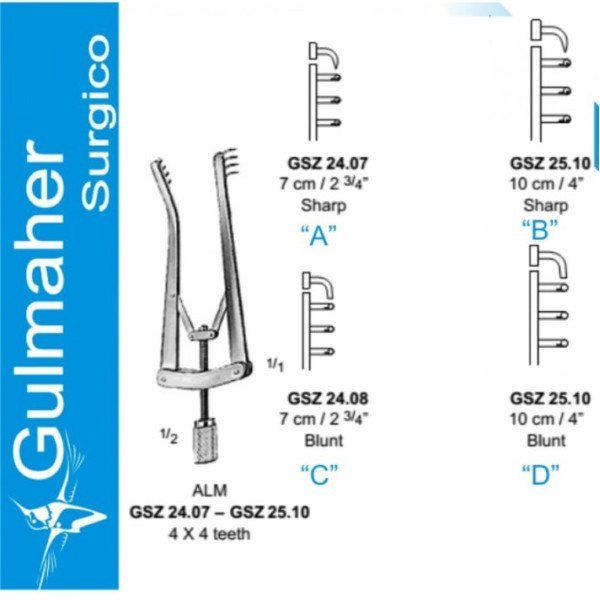 Alm Retractor, 4x4 Prongs, 5mm Deep