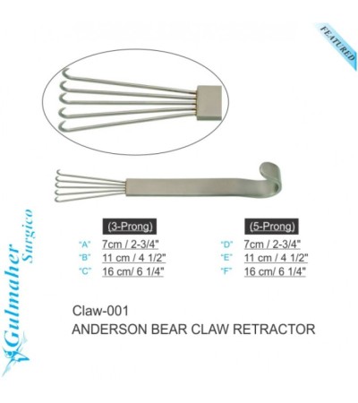 Anderson Bear Claw Retractor Sharp Solid Handle.