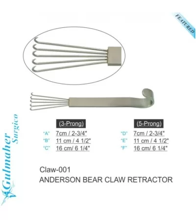 Anderson Bear Claw Retractor Sharp Solid Handle.