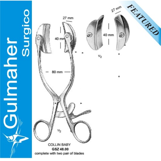 Collin Baby Retractor, Complete With, Two Pair Of Blades
