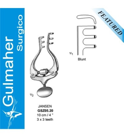 Jansen Retractor, 10cm, 3x3 Blunt Prongs, 13mm Deep