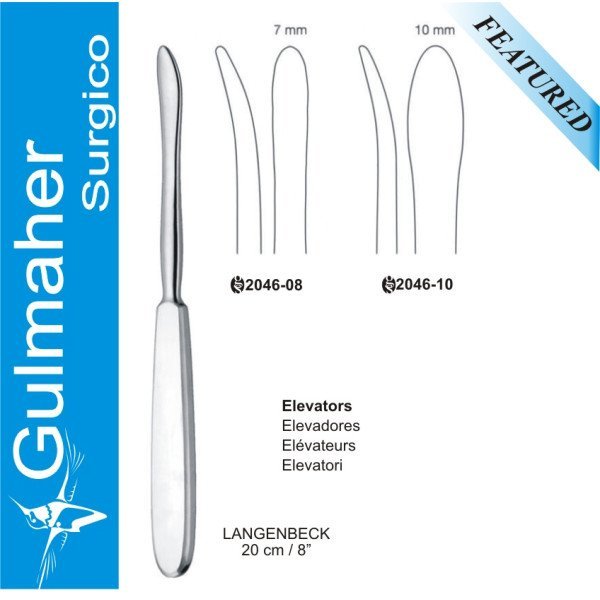 Langenbeck Bone Elevator, Narrow, Blunt, 7mm, 20cm Langenbeck Bone Elevator, Narrow, Blunt, 7mm, 20cm