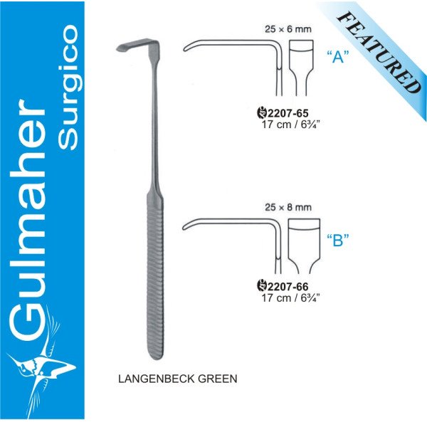 LANGENBECK GREEN Retractor, 25x6mm, 17cm