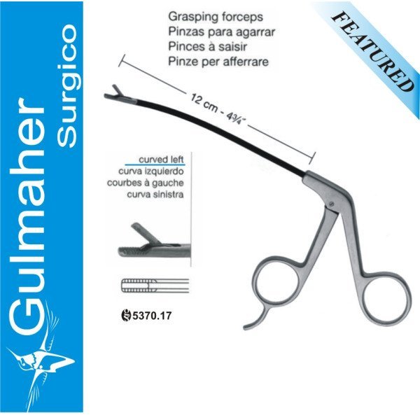 Endoscopic Grasping Forceps, Curved Left, 12cm Shaft