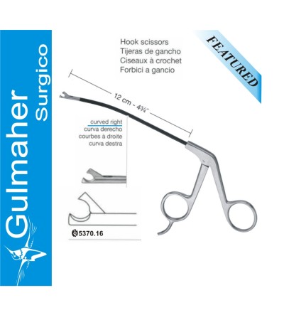 Endoscopic Scissors, Facelift Hook, Curved Right, 12cm