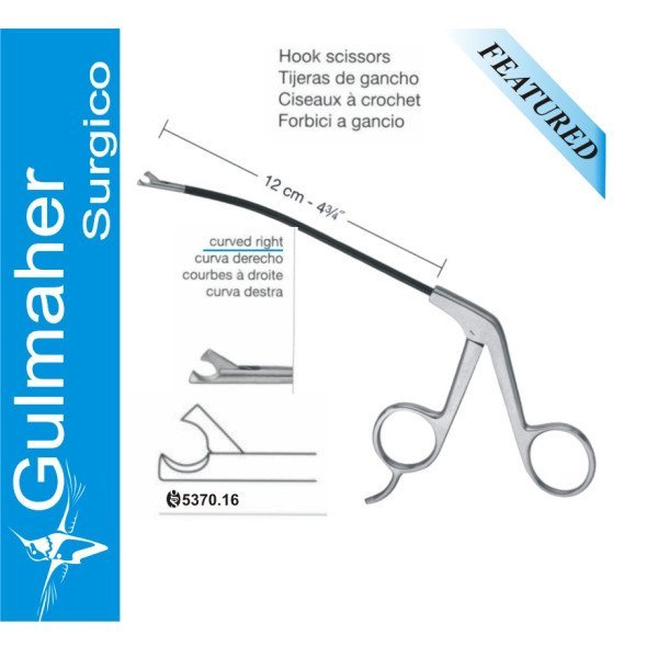 Endoscopic Facelift Hook Scissors, Curved Right, 12cm