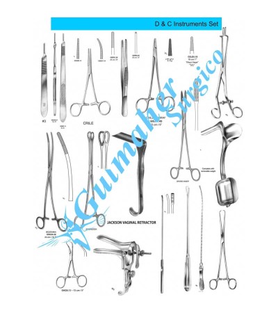 D and C instruments set for dilation and curettage