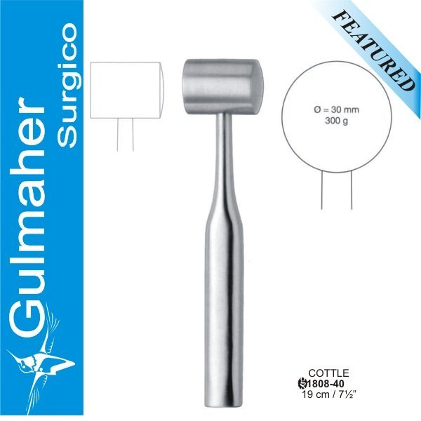 Surgical Cottle Mallet 19cm Plain And Convex Face 19cm