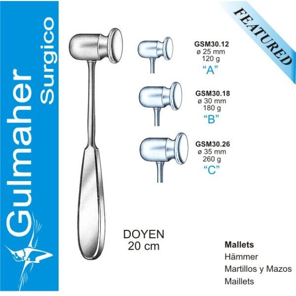 Doyen bone mallet, Hammer 20cm, solid, 120g Doyen bone mallet, Hammer 20cm, solid, 120g