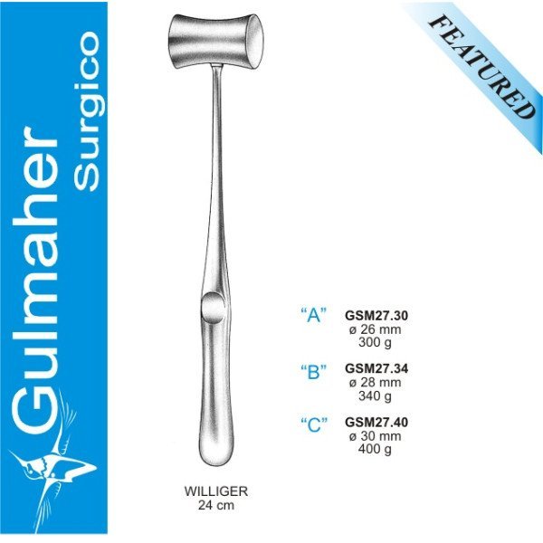 Williger Bone Mallet, 24cm, 380 Grams, 30mm Diameter